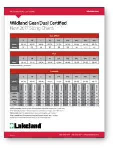 sizing chart wildland dual certified
